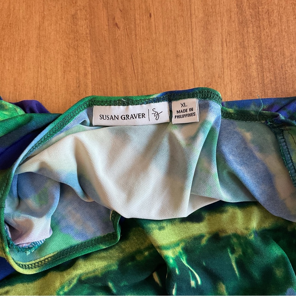 Susan Graver  Striped V-Neck Top in Green, Blue & Purple XL - Picture 4 of 6